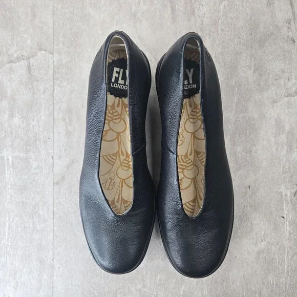 Fly London Wedge Pumps Black Minimalist Retro Chunky Platform Comfort Wedges - Picture 2 of 11